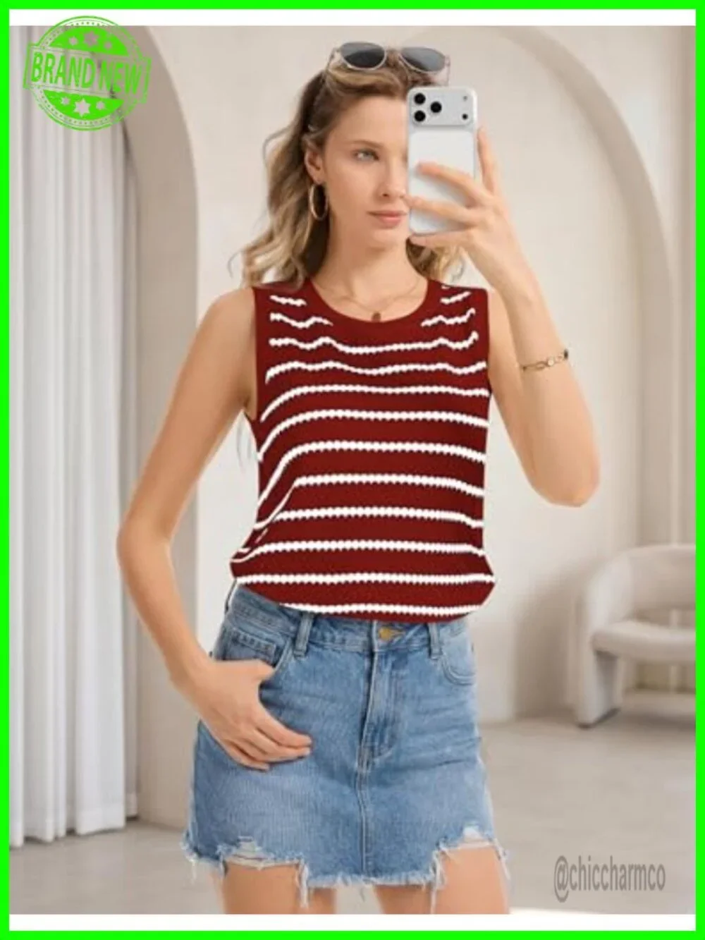 Crochet Striped Sleeveless Sweater Vest Tank Top Knit Women Casual